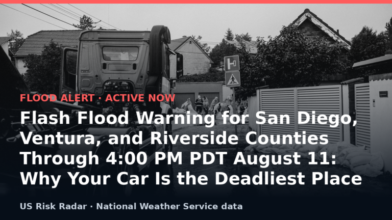 Flash Flood Warning for San Diego, Ventura, and Riverside Counties Through 4:00 PM PDT August 11: Why Your Car Is the Deadliest Place to Be 8 alert flash flood warning ca 2026 08 12