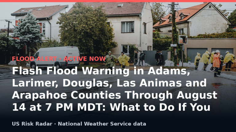 Flash Flood Warning in Adams, Larimer, Douglas, Las Animas and Arapahoe Counties Through August 14 at 7 PM MDT: What to Do If You Hit a Flooded Road 8 alert flash flood warning co 2026 08 15