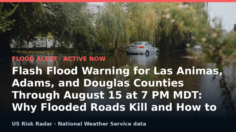 Flash Flood Warning for Las Animas, Adams, and Douglas Counties Through August 15 at 7 PM MDT: Why Flooded Roads Kill and How to Stay Alive 4 alert flash flood warning co 2026 08 16