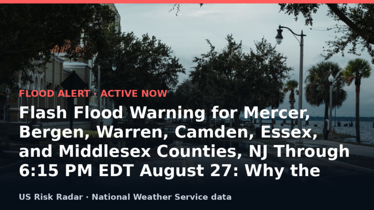 Flash Flood Warning for Mercer, Bergen, Warren, Camden, Essex, and Middlesex Counties, NJ Through 6:15 PM EDT August 27: Why the Road Looks Safe and I 8 alert flash flood warning nj 2026 08 28