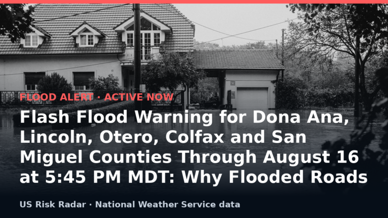 Flash Flood Warning for Dona Ana, Lincoln, Otero, Colfax and San Miguel Counties Through August 16 at 5:45 PM MDT: Why Flooded Roads Kill and How to S 3 alert flash flood warning nm 2026 08 17