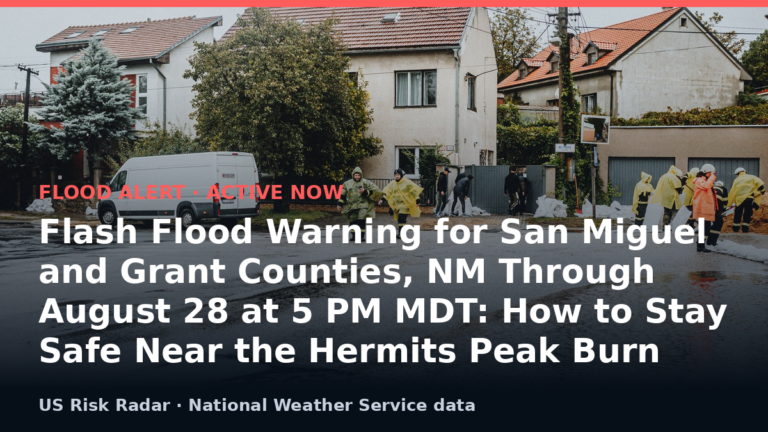 Flash Flood Warning for San Miguel and Grant Counties, NM Through August 28 at 5 PM MDT: How to Stay Safe Near the Hermits Peak Burn Scar 5 alert flash flood warning nm 2026 08 29