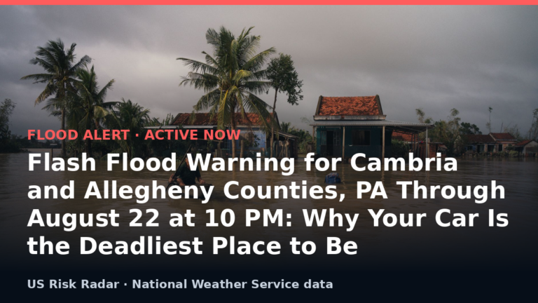 Flash Flood Warning for Cambria and Allegheny Counties, PA Through August 22 at 10 PM: Why Your Car Is the Deadliest Place to Be 3 alert flash flood warning pa 2026 08 23