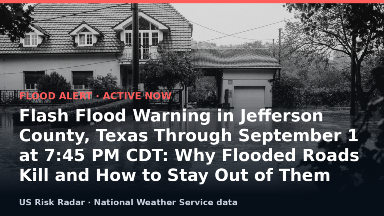Flash Flood Warning in Jefferson County, Texas Through September 1 at 7:45 PM CDT: Why Flooded Roads Kill and How to Stay Out of Them 5 alert flash flood warning tx 2026 09 02