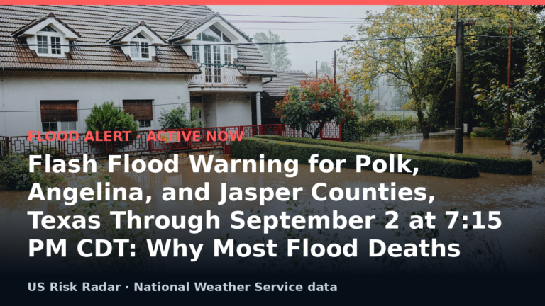 Flash Flood Warning for Polk, Angelina, and Jasper Counties, Texas Through September 2 at 7:15 PM CDT: Why Most Flood Deaths Happen in Cars and How to 2 alert flash flood warning tx 2026 09 03